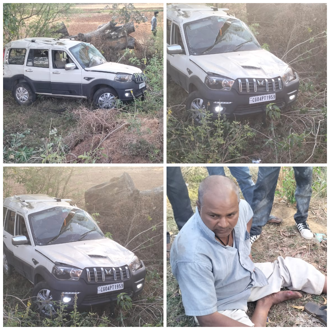 स्कॉर्पियो वाहन अनियंत्रित होकर पलटी, बड़ा हादसा टला