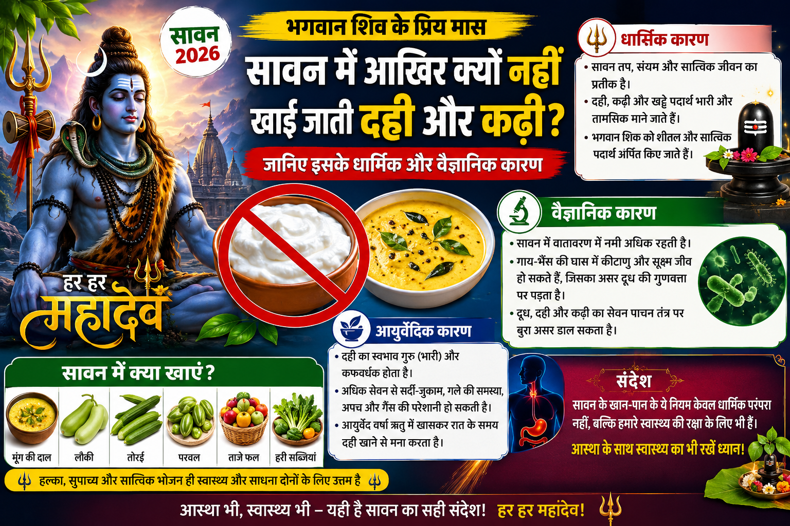 सावन में दही-कढ़ी से क्यों बनाई जाती है दूरी? जानिए भगवान भोलेनाथ की आस्था और सेहत से जुड़ा बड़ा राज