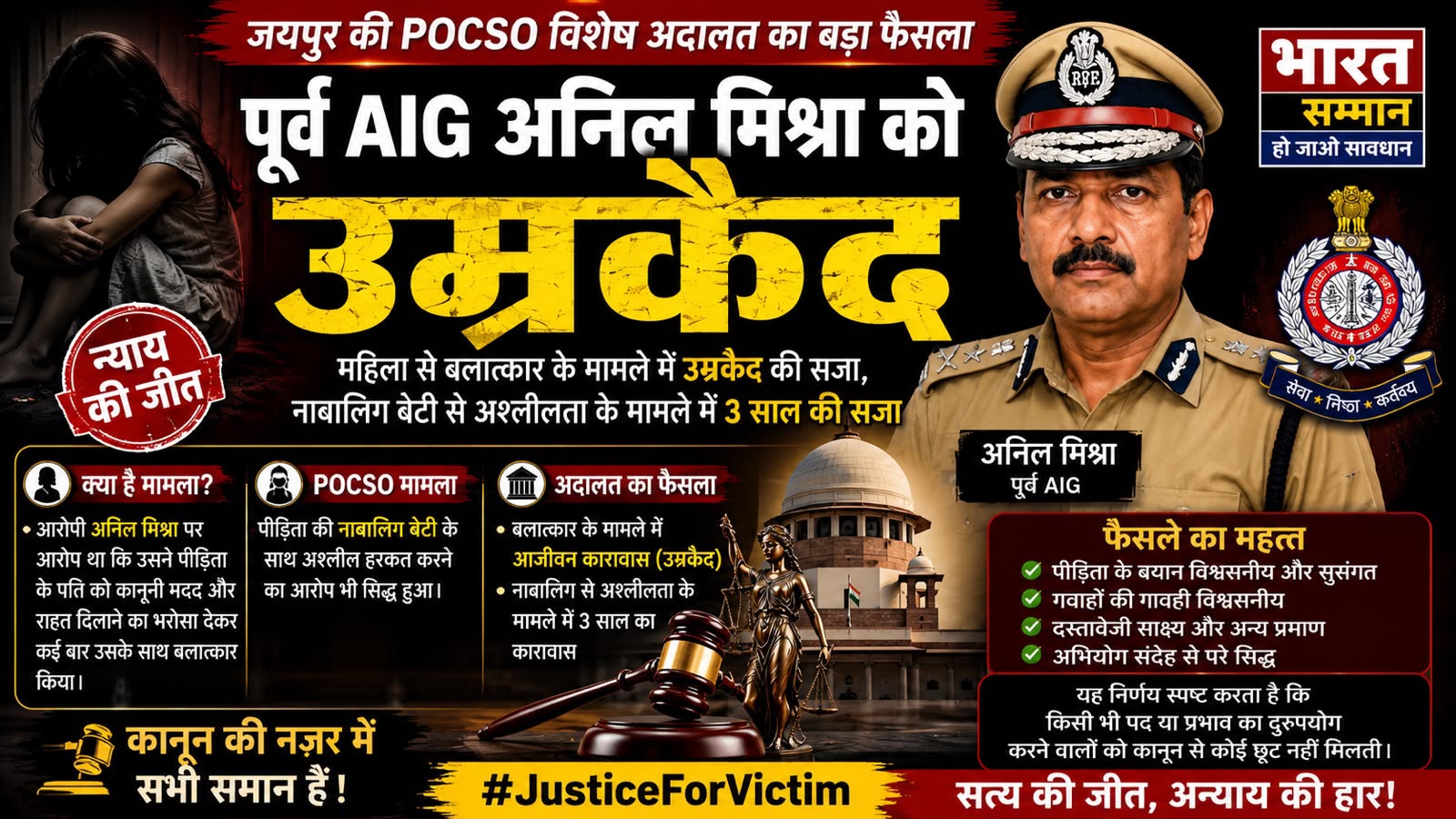 जयपुर POCSO विशेष अदालत का बड़ा फैसला: IPS को उम्रकैद